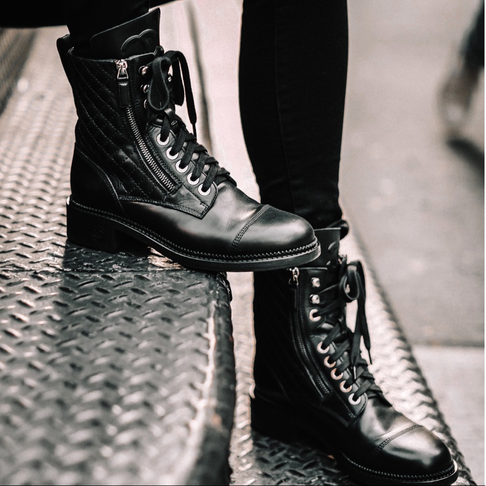 Chanel Sheepskin Quilted CC Combat Boots in Sz 37,5